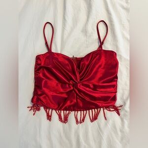 Windsor Red Satin Camisole with Beaded Fringe
